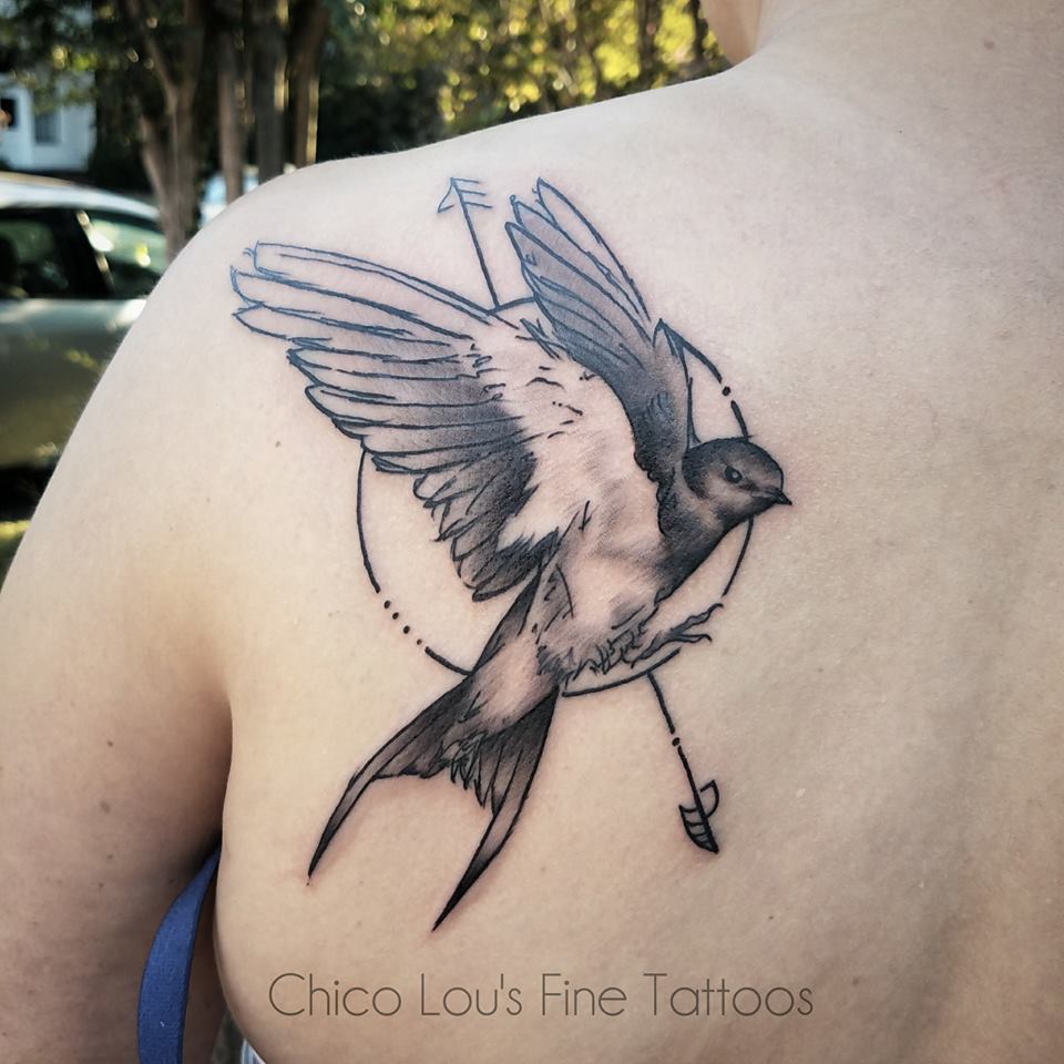 Sketch style swallow by Chico Lou's Fine Tattoos shop in Athens Georgia GA. Artist - Sara Fogle