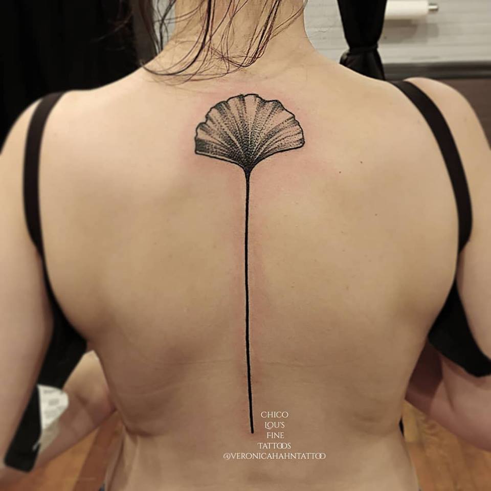 Ginkgo leaf by Chico Lou's Fine tattoos shop in Athens Georgia GA. Artist - Veronica Hahn