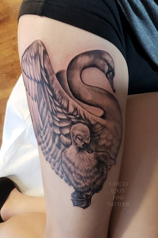 Ugly Duckling by Chico Lou's Fine tattoos shop in Athens Georgia GA. Artist - Sara Fogle